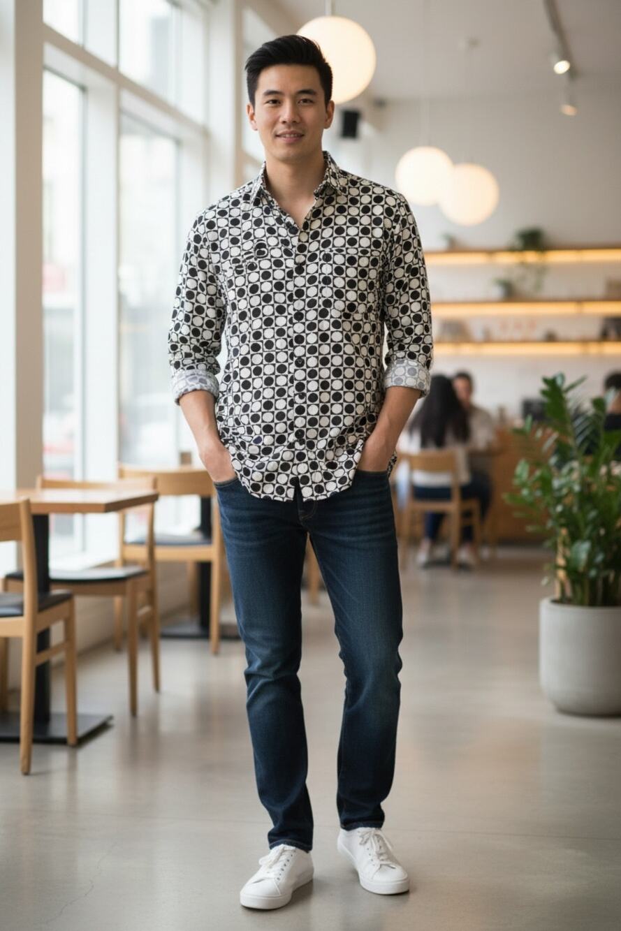REISS Fellow Long Sleeve Shirt Size M NEW Mens Black Cream Print $180
